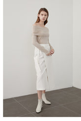 Wrap-Front Linen Midi Skirt with Waist Tie